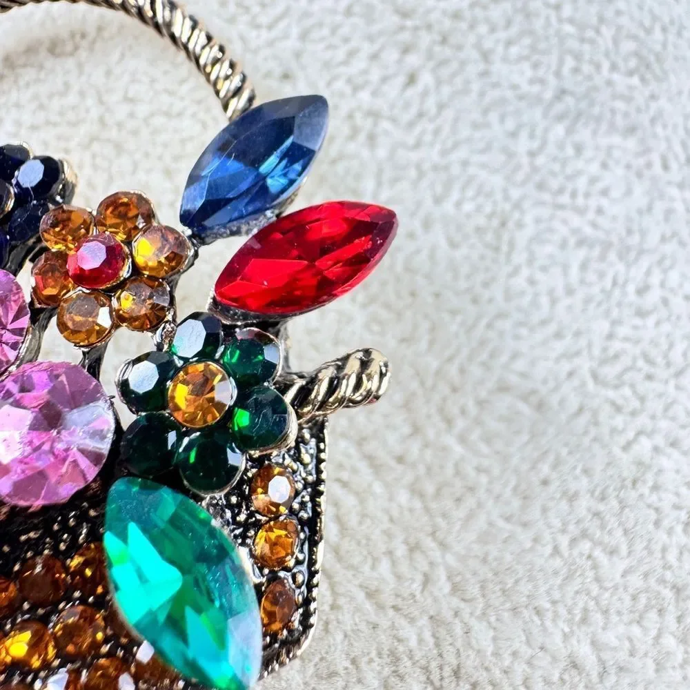 Floral Gemstone Brooch with Multicolor Crystals